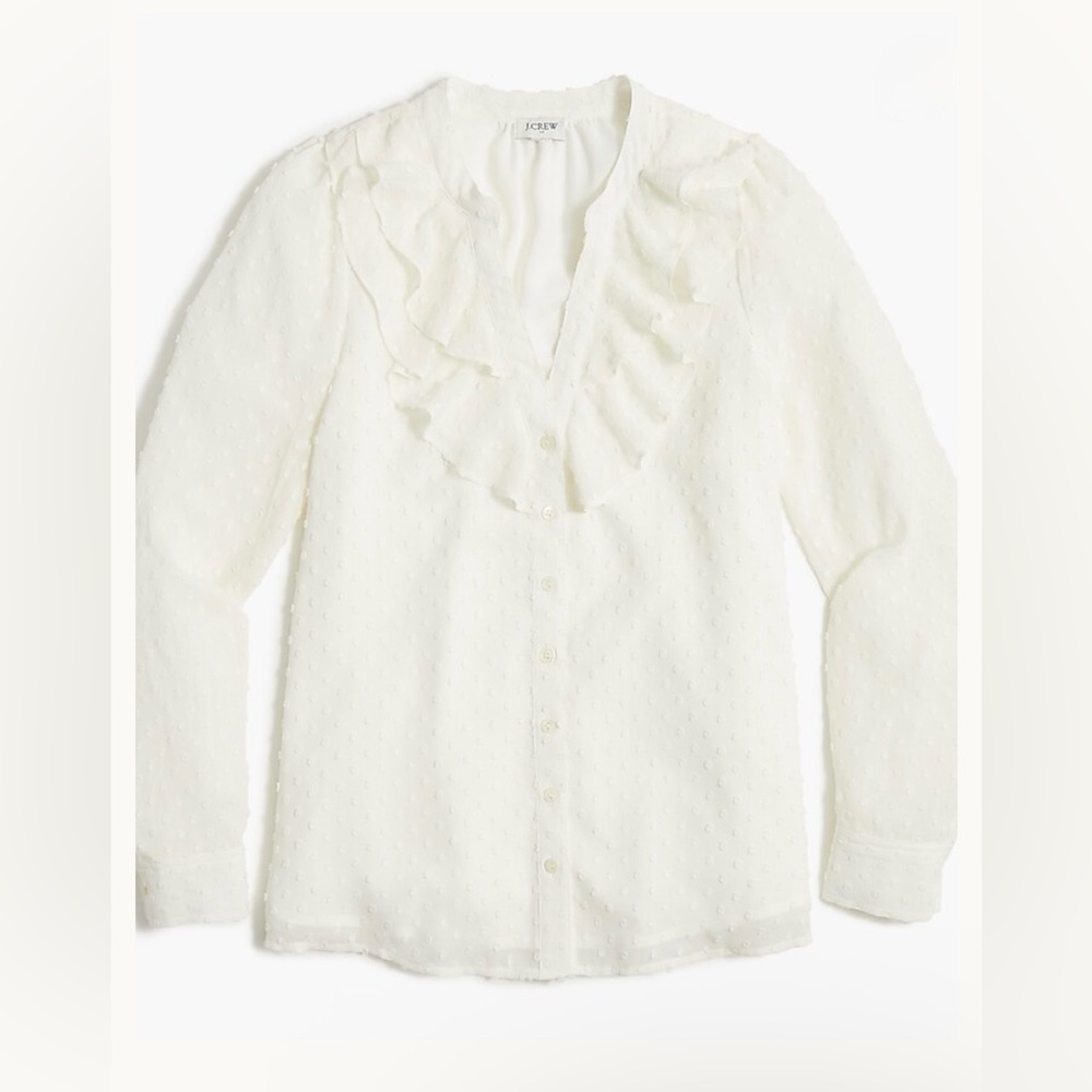 J. Crew Factory | Clip-Dot Ruffle Button-Up Shirt, S